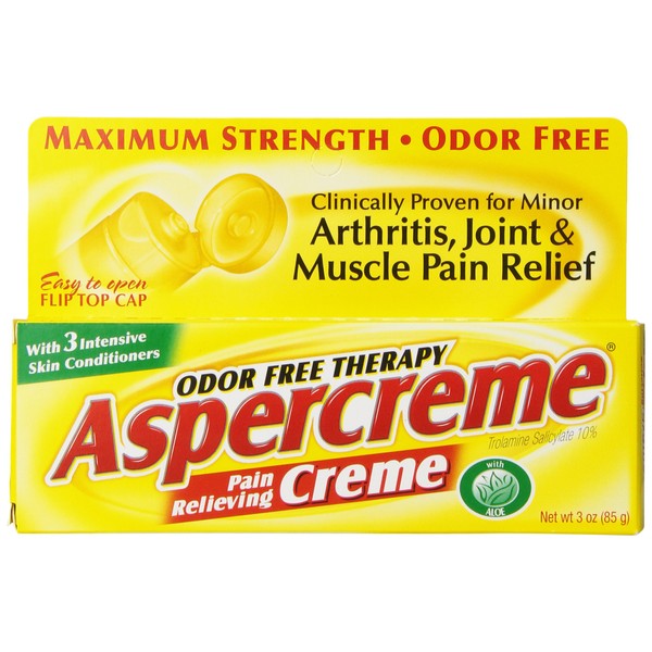 Aspercreme Odor Free Topical Analgesic Cream, 3 Ounce Tubes, (Pack of 6)