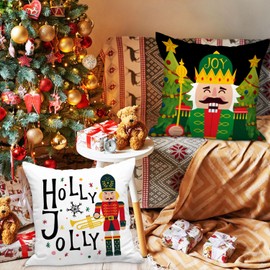 Lanpn 18x18 Nutcracker Christmas Throw Pillow Covers Set of 4, Green Nutcracker Decorative Holiday Pillow Case Cushion Cover 18 x 18 for Indoor Home Bedroom Couch Sofa Xmas Decoration