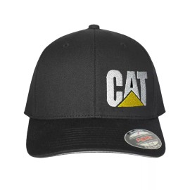 Flexfit CAT Embroidered Flexfit Fitted Ball Black Caterpillar Diesel Heavy Machinery Cap - L/XL