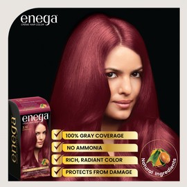 Prem Green Enega Cream Hair Color with Argan Oil and Green Tea Extract No Ammonia Cream Formula Smooth Care (Burgundy)