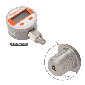 Roastove 2-1/2" dial Digital Industrial Pressure Gauge with 1/4" NPT Lower Mount, Stainless Steel case and Connection,-15psi+0, 1% accurancy,Battery Powered, with LED Light