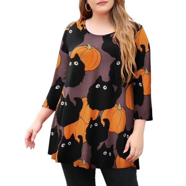 MONNURO Womens 3/4 Sleeve Tops Casual Loose Fit Swing Plus