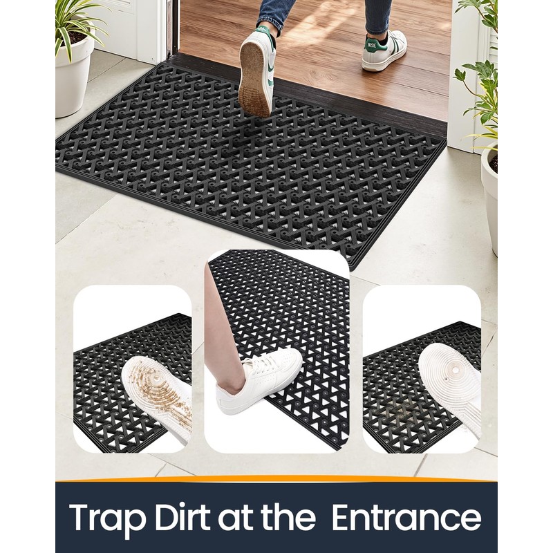 Oakeep Door Mat Outside Front Entrance 24x36, Rubber Welcome Doormat