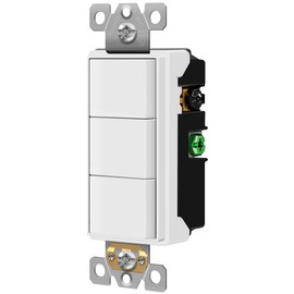 ENERLITES Triple Paddle Rocker Combination Decorator Switch, Ground terminal, Clamp-Type Back Insert Wiring, Copper Only, Single Pole, Residential Grade, 15A 120V-277V, 62755-W, White