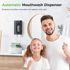 Oylik Automatic Mouthwash Dispenser 18.26 oz Touchless Mouthwash Dispenser for Bathroom 2 Magnetic Cup USB Rechargeable and 3 Dispensing Levels with Led Screen Wall-Mounted or Countertop Use-Black