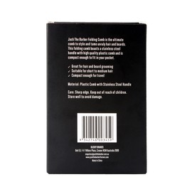 JACK THE BARBER Folding Comb Stainless Steel Flick Comb for Hair, Black Carbon Comb with Stainless Steel Handle