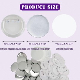 100 Pcs Button Making Supplies, 58mm/2.28 inch Metal Blank Buttons Round Badge Pin Button Parts with Transparent Film Button Making Kit for Button Make Machine