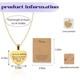 Sudaporn Nana Gigi Necklace for Women Grandma Mimi Nana Birthday Christmas Gift from Grandkids Grandson Granddaughter Heart Shaped Necklaces for Grandmother Granny Nanna Grams Gold Mamaw Gift Idea