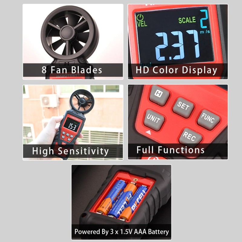 Anemómetro Digital HT625B, medidor de mano, medidor de flujo de