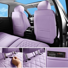 Sxikin Car Seat Covers Full Set Purple, Luxury Faux Leather Waterproof Non-Slip Women Seat Protector Universal Fit for Most Cars SUVs Trucks Pick-ups,Car Interior Accessories(Purple-Full Set)