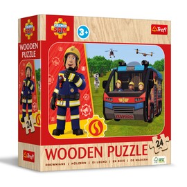 Trefl 20269 Wooden Puzzle: Fireman Sam, The Incredible Fireman, 24 Elements, Wooden Puzzle, Decorative Pattern on the Back, for Children from 3 Years, Multicoloured