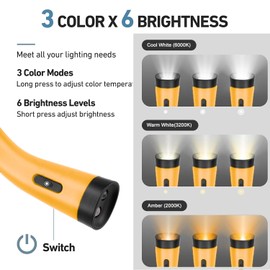 Neck Reading Light Rechargeable, 6 Brightness Levels 3 Colors Amber Book Light for Reading in Bed, 80H Working, Hands-Free for Reading, Crocheting, Repairing and Camping, Yellow