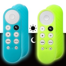 2 Pack Protective Covers Compatible for Chromecast with Google TV Voice Remote, HOPINGLUO Anti Slip Remote Case for 2020 Google Remote Control (Glow Green + Glow Blue)