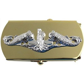 United States Navy Submarine Chief Petty Officer Belt Buckle, Silver on Gold, One Size