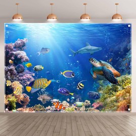 Luminora 3 x 2.4m Fabric Under The Sea Background Underwater Ocean Colorful Fish Coral Aquarium Background Kids Party Decorations Outdoor Indoor Photo Banner Props