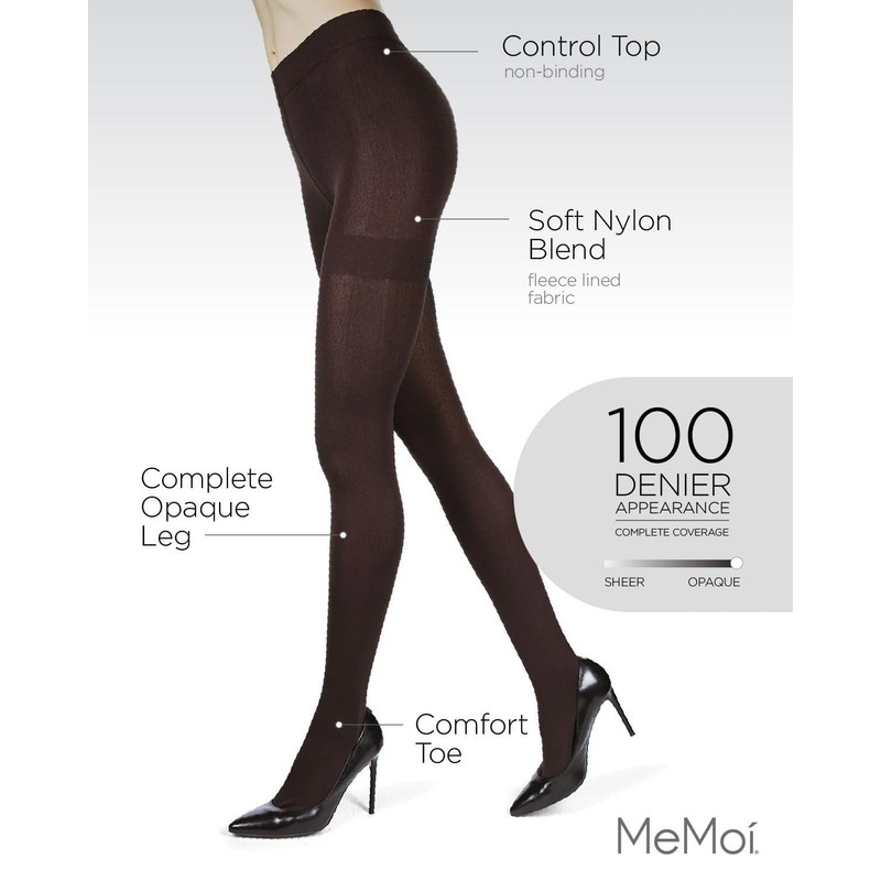 MeMoi Women's Plush Lined Cozy Warm Winter Opaque Tights Chocolate