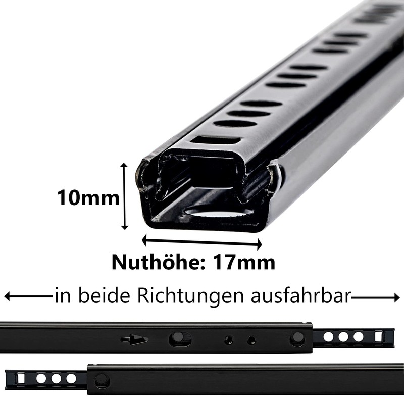 Neuhall Drawer Runners 182 mm Groove Height 17 mm Black