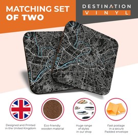 Great Coasters (Set of 2) Square/Glossy Quality Coasters/Tabletop Protection for Any Table Type - Manchester Urban Street Map #3447