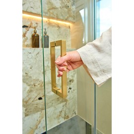 FEKEWIO Glass Shower Door Handle 8 inches Back to Back Square Corner 304 Stainless Steel for 1/4" to 1/2" Thickness Glass - Brushed Gold