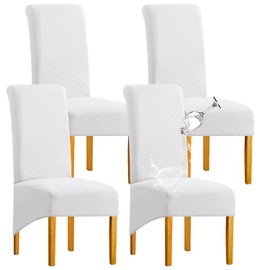 BOGUANG Waterproof XL/Oversized Dining Chair Cover, Parsons Chair Covers (White, Set of 4(XL))