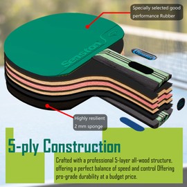 Senston Ping Pong Paddles Family Entertainment 4-Pack Table Tennis Paddles for Entertainment or Competition