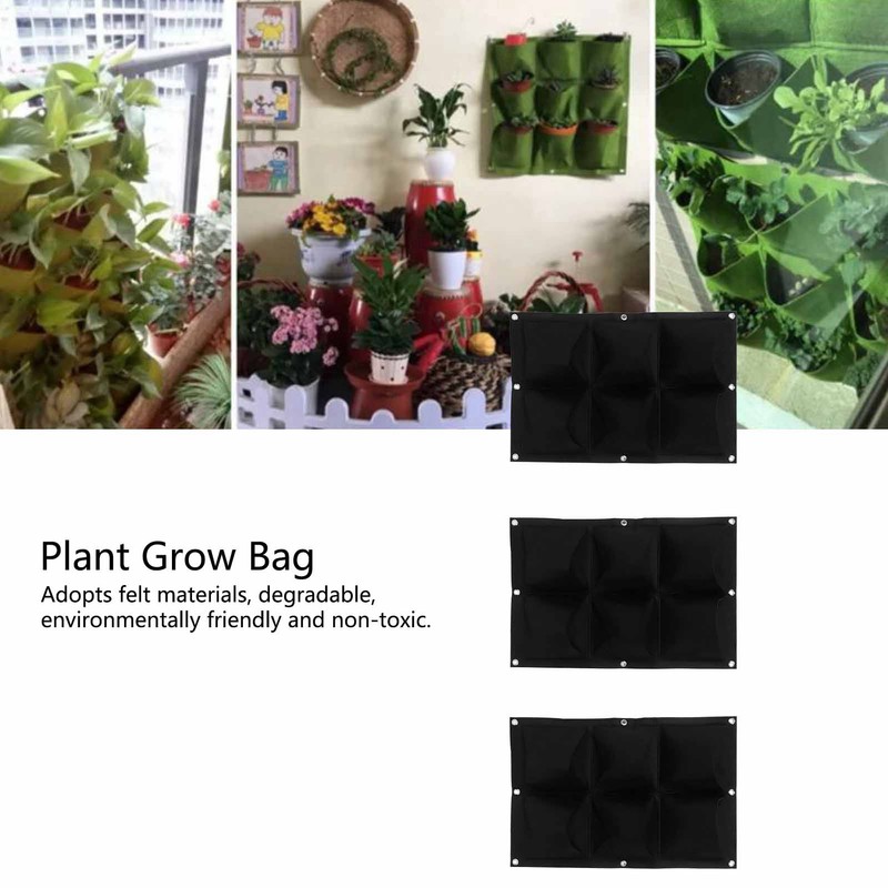 3Pcs 6 Pocket Plant Growing Bag Degradable Wall Hanging Felt