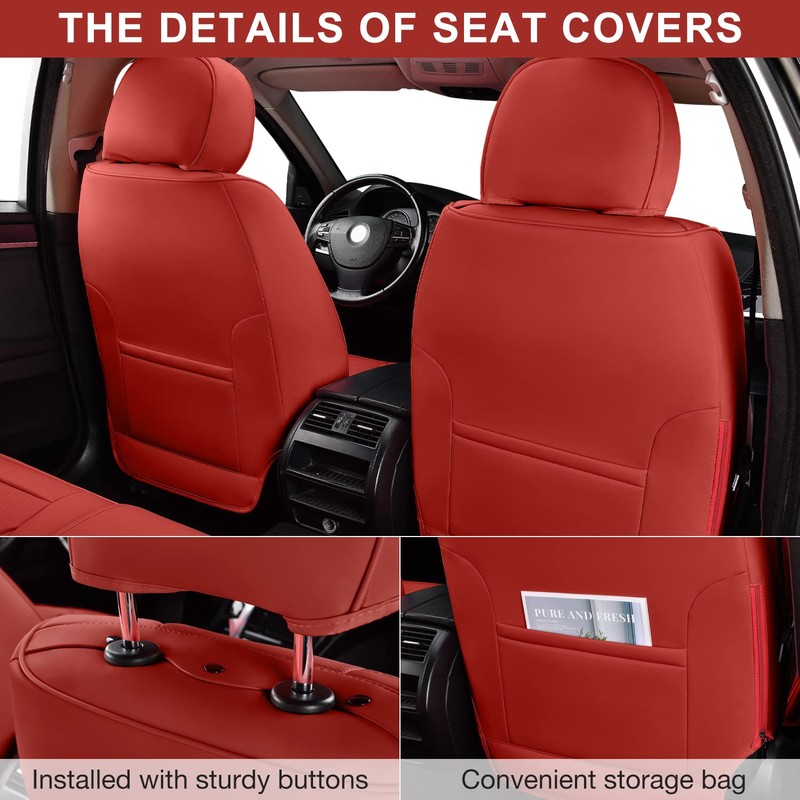 TIEHESYT Martha Red Car Seat Covers Front Pair, Breathable Leather