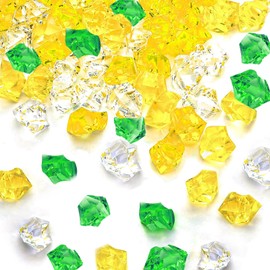 MUYAPAY Pack of 150 False Crushed Ice Rocks, DIY Imitation Ice Cubes, Acrylic Crystal Stones, Clear Coloured Stones, Diamond Crystal Gemstones for Vase Filling, Wedding Decoration (Yellow/Emerald