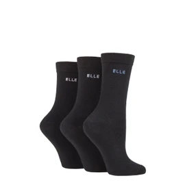 Elle Ladies Cotton Socks 3pk- Plain, Striped and Patterned Soft Cotton Socks with Hand Linked Toes Multipack of 3 Pairs Size 4-8 Black 4-8