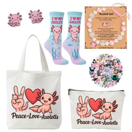 Axolotl Gifts for Girls Set Includes Funny Gifts Sock, Makeup Bag, Stickers-Axolotl Love 6pcs