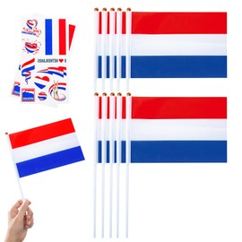 10pcs Small Netherlands Flags on Sticks & 2pcs Temporary Tattoos for Football 2025 Party,Mini Netherlands Flags on Sticks Hand Held Flags for VE Day 80th Events Celebration Swiss Party Decor
