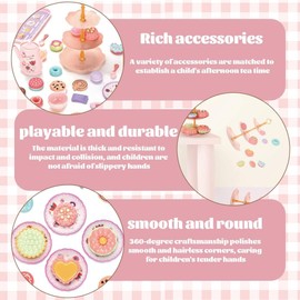 Kids Tea Party Set for Little Girls Birthday Gift Toys for 3-8 Year Old Girls Flowerrs Cute Princess Play Toddlers Tin Tea Set Pretend Toys with Desserts, Flower Teapot, and Carrying Case