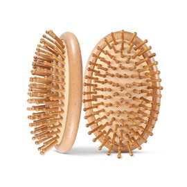 Pack of 2 Wooden Massage Combs Bamboo Hair Brush Men Women Wooden Hair Brush Scalp Brush without Handle Round Bamboo Comb Antistatic Mini Hair Brush for Women Men Children Massage Scalp