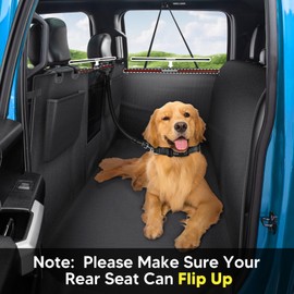 Automiim Floor Dog Hammock for Truck with Flip Up Seats, Crossbar Design Seat Cover for Back Seat Crew Cab, F150 Truck Pet Cover Back Seat (Dog Leash Included)