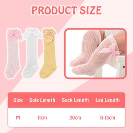 Shengxi 3 Pairs Bow Baby Girl Knee Socks Knitted Grid Overknee Stockings Socks Toddler Infant Long Socks Newborn Summer Socks with Bow for Baby Children Birthday 0-2 Years, White, pink, yellow