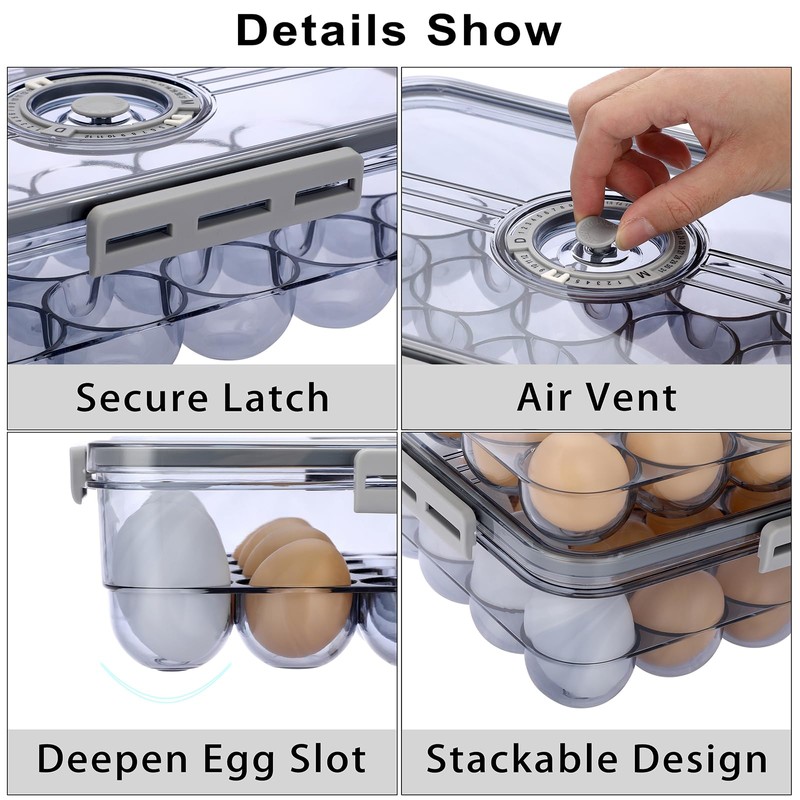 BTSKY Premium Plastic Egg Holder for Fridge - 24 Egg