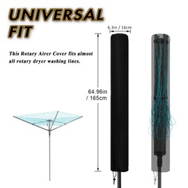 DPWEION Rotary Washing Line Cover Universal Fit Waterproof Clothes Line Protective Cover with Zip 420D Heavy Duty Trunk Protector for Outdoor Clothes Airer Dryer, Garden Parasol (16 x 16 x 165cm)