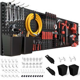 FZK Pegboard 32"*32",Black Pegboard 4pcs and 46 Peg Board Hooks with Strong Ribs Back Holds up for 200Ib,Peg Board,Pegboard Wall Organizer,Peg Boards for Walls for Garage Workshop Office
