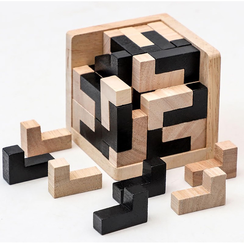 Wooden Brain Teaser Puzzle Skills Builder Shape Pieces Educational Toy