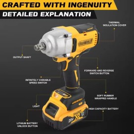 For DCF900 Brushless Impact Wrench 20V 850Nm Torque 6.0Ah Battery Multi-Speed for Tire Changing & Heavy-Duty Jobsmodel number: DCF900 W/O Battery