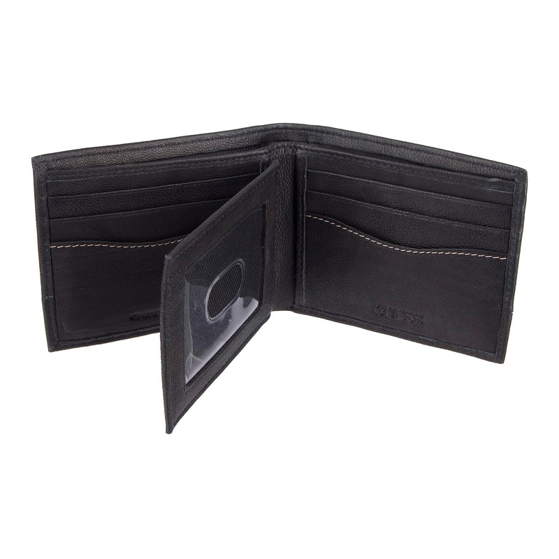 Guess Men's Leather Passcase Wallet, Black/White, One Size