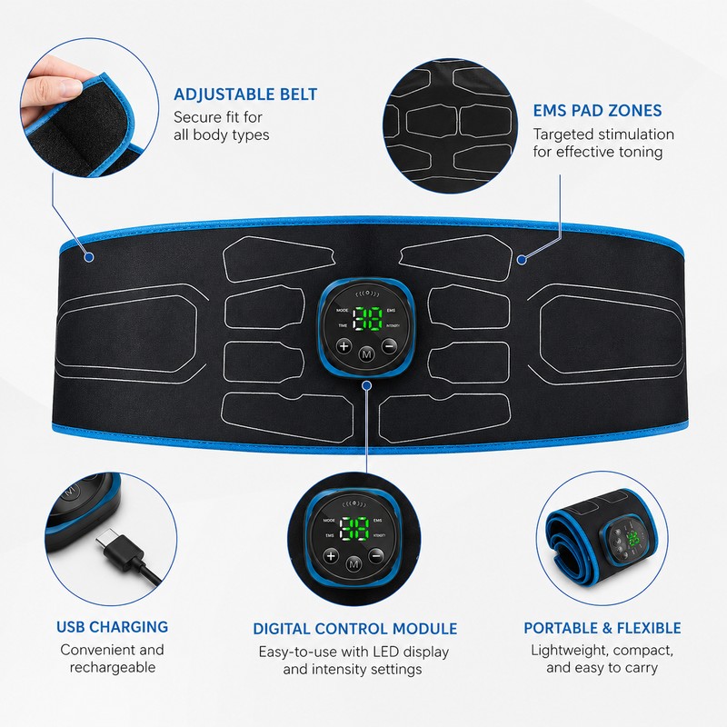 EMS Abdominal Toning Belt for Home Fitness – Portable Muscle