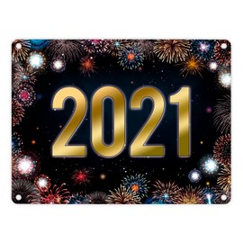 2021 New Year's Eve Metal Sign with Fireworks Motif Rocket Firecracker Colourful Celebrations Year