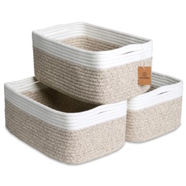 NaturalCozy 13.5”x8.5”x5.5” Storage Baskets for Shelves 3 Pack | Cotton Rope Woven Small Baskets for Organizing | Small Storage Bins for Nursery, Bathroom, Closet, Cube Shelf, Decorative, Gift