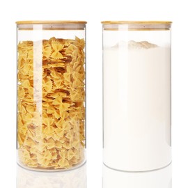 RYTADAY Glass Food Storage Containers with Bamboo Lids 180oz x2 [Set of 2], Large Glass Canisters with Airtight Lids for kitchen and pantry storage ，Glass Jar for Flour，Sugar
