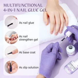 SAVILAND Gel Nail Glue 2 pcs 15 ML, 4-in-1 Glue Gel Set, Upgraded Glue on Nails, Fake & Press on Nails, Gel Base Strengthen for Nails, Replacement for Glue, Nail Repair Treatment