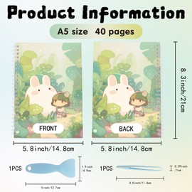 craspire Green Sticker Book Scrapbook Cute Rabbit Leaf Reusable Blank Storage Sticker Organiser Size A5 40 Sheets Divider Paper Tweezers and Spatula for Homemade Gifts