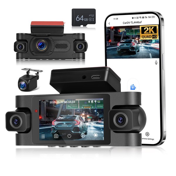 5GHz WiFi 4 Channel Dash Cam, 2K Front+1080P*3 Rear Inside