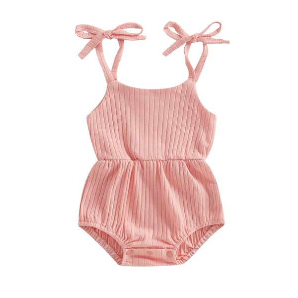Ursobutegl Newborn Infant Baby Girl Romper Ribbed Knit Sleeveless Spaghetti