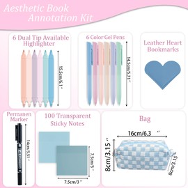17 Pcs Aesthetic College School Supplies,Large Checkered Pencil Case,Dual-tip Highlighters,Gel Pens and more,Study Group Essentials Accessories Set for Women Students Beginner Christian Gifts(Blue)
